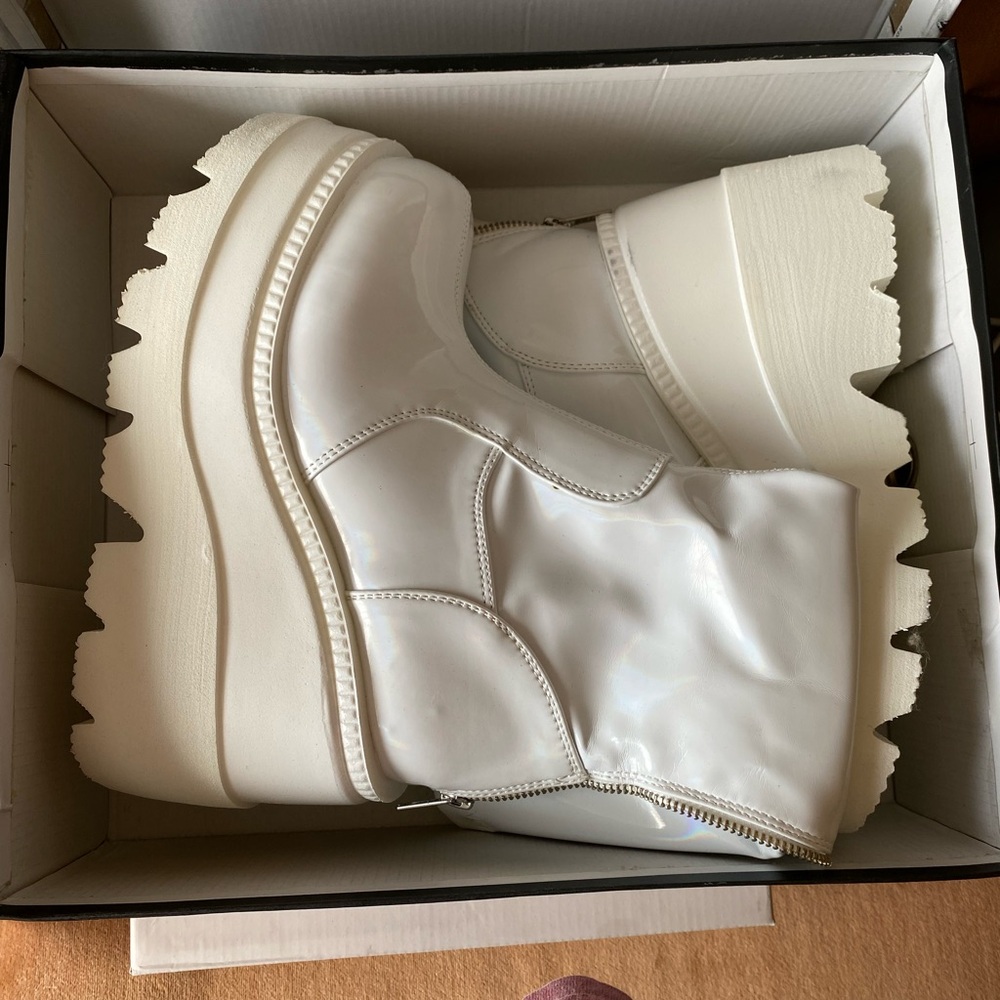 Demonia White Shaker Platform Boots